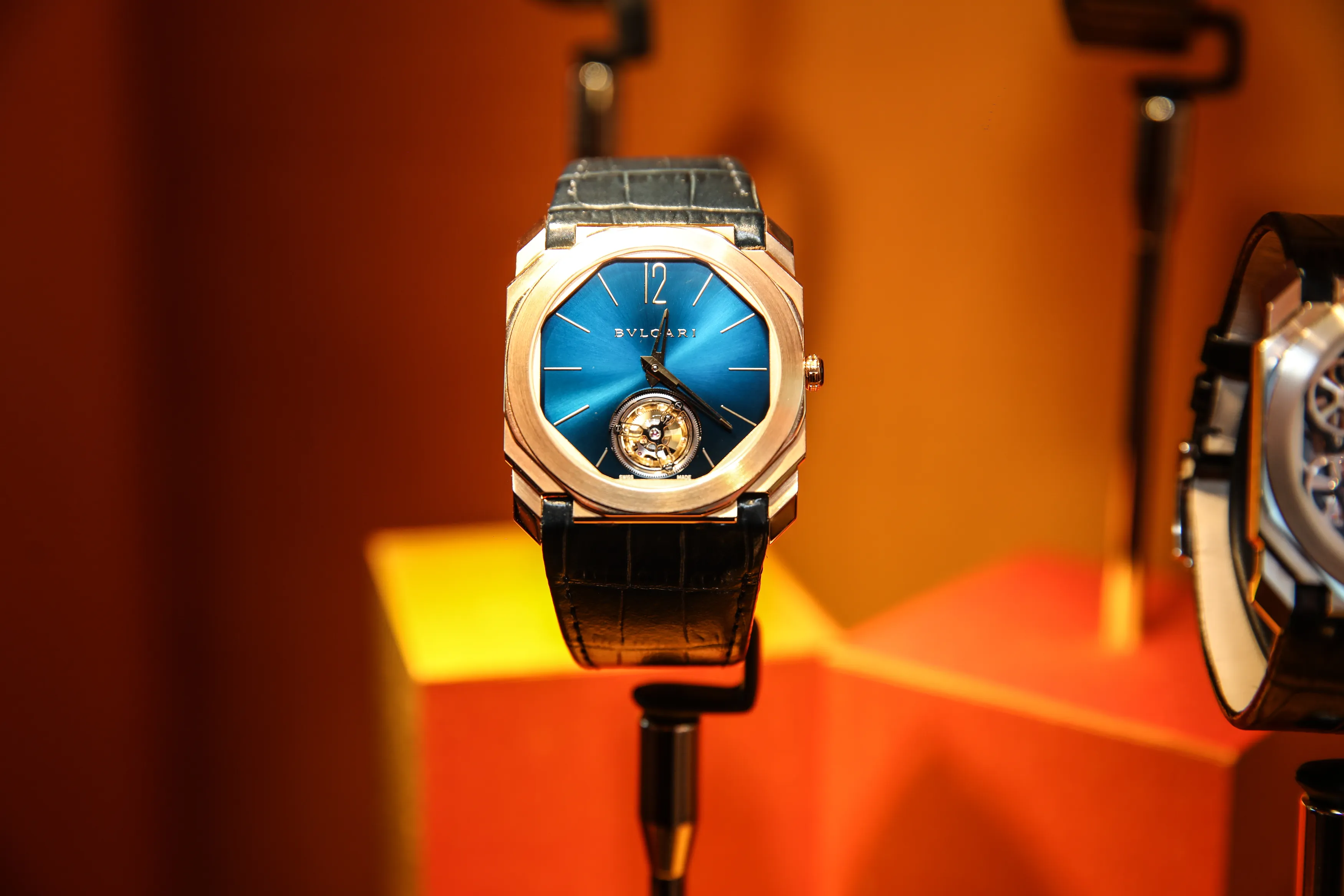 Bvlgari Octo watch on a lit display