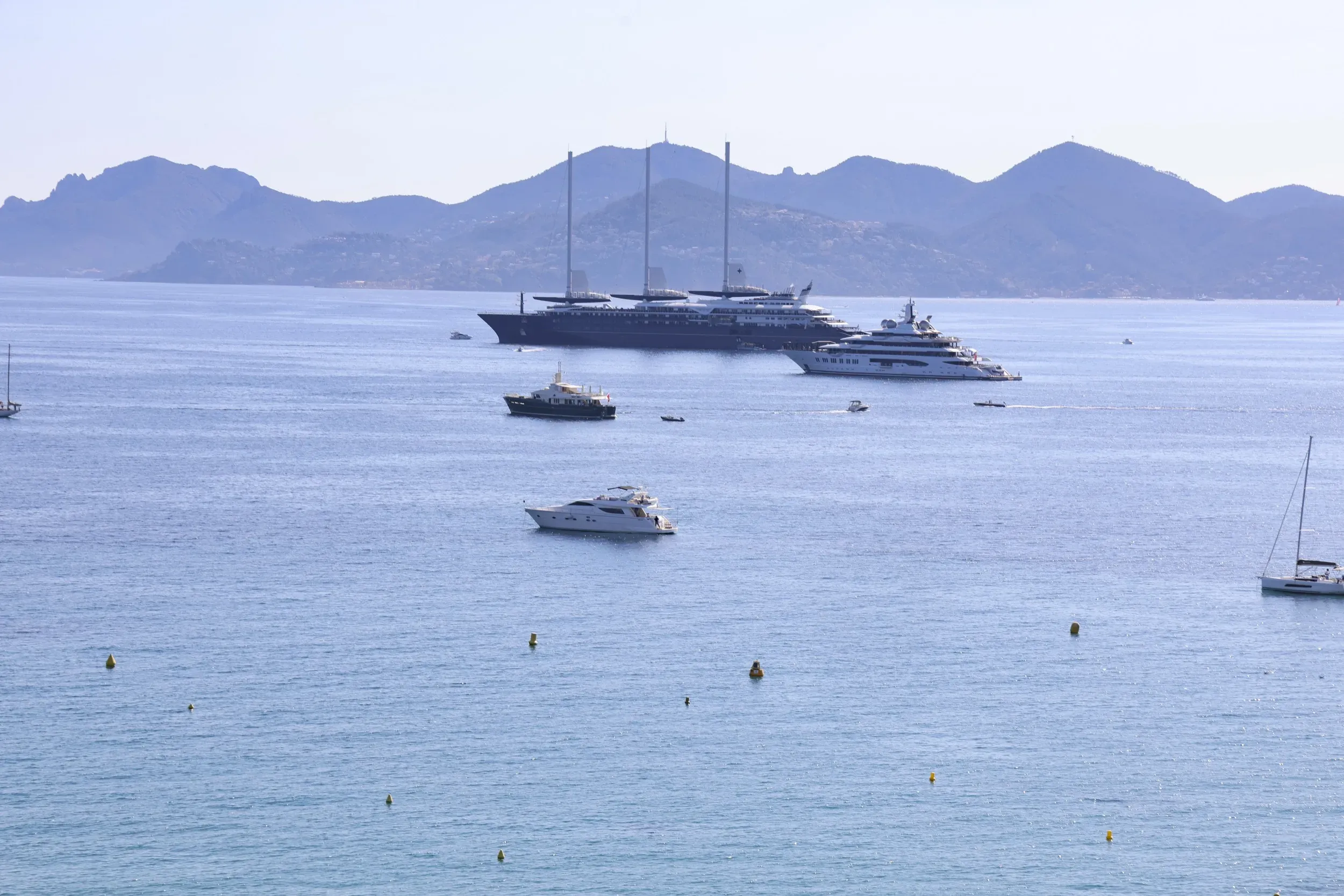 Superyachts moored in Cannes bay during festival season